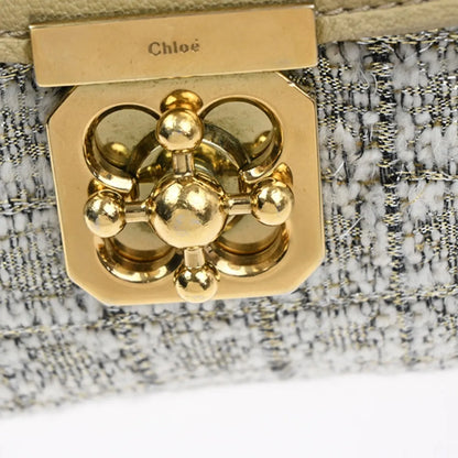 Chloe Elsie Tweed Leather, Beige, Tweed, Shoulder Bag