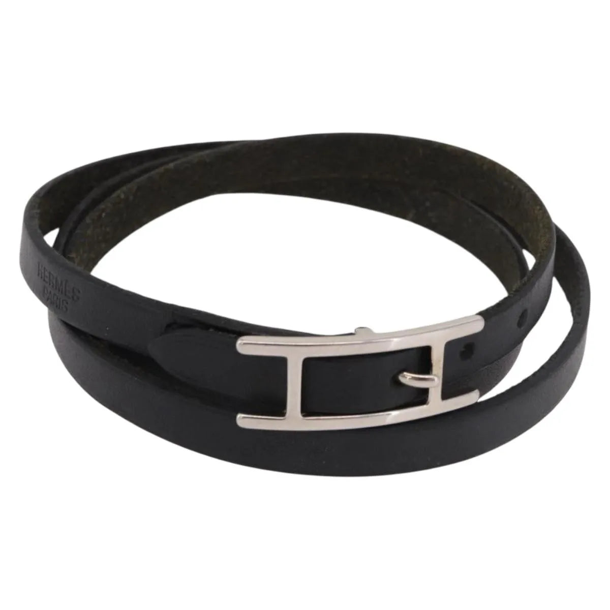 Hermes Hapi 3 Leather with Metal, Black, Leather, Bracelet