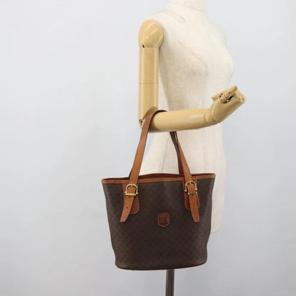 Celine Vintage Macadam Canvas and Leather, Brown, Canvas, Tote Bag