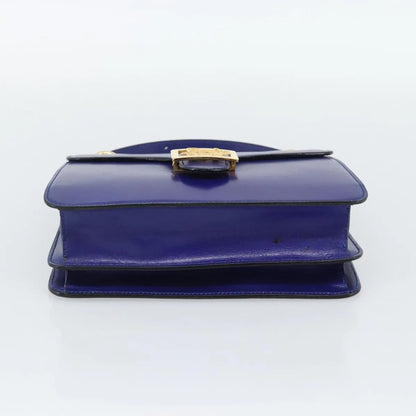 Celine Vintage Carriage Top Handle Leather, Blue, Leather, Handbag
