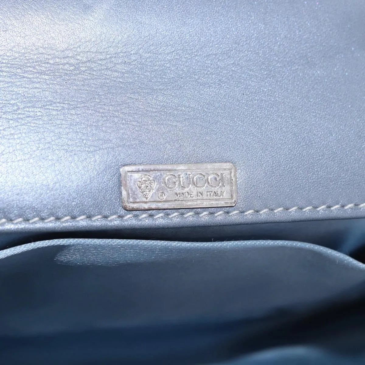 Gucci Vintage Convertible Bamboo Top Handle Leather, Blue, Leather, Handbag