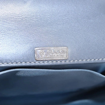 Gucci Vintage Convertible Bamboo Top Handle Leather, Blue, Leather, Handbag