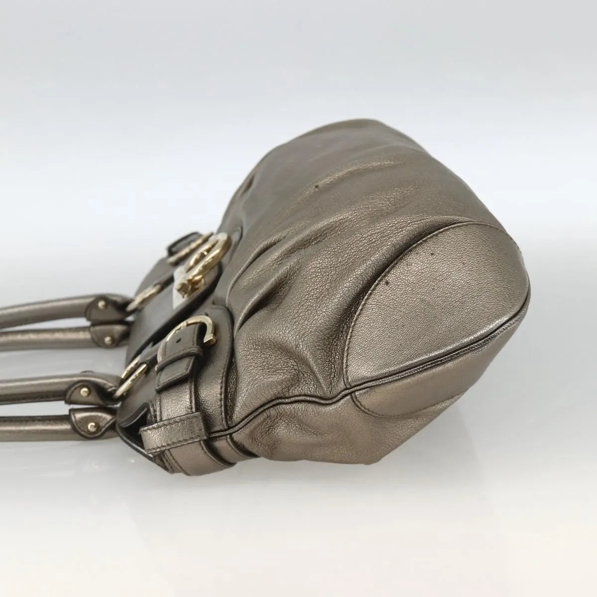 Salvatore Ferragamo Gancini Leather, Silver, Leather, Handbag