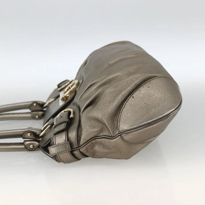 Salvatore Ferragamo Gancini Leather, Silver, Leather, Handbag