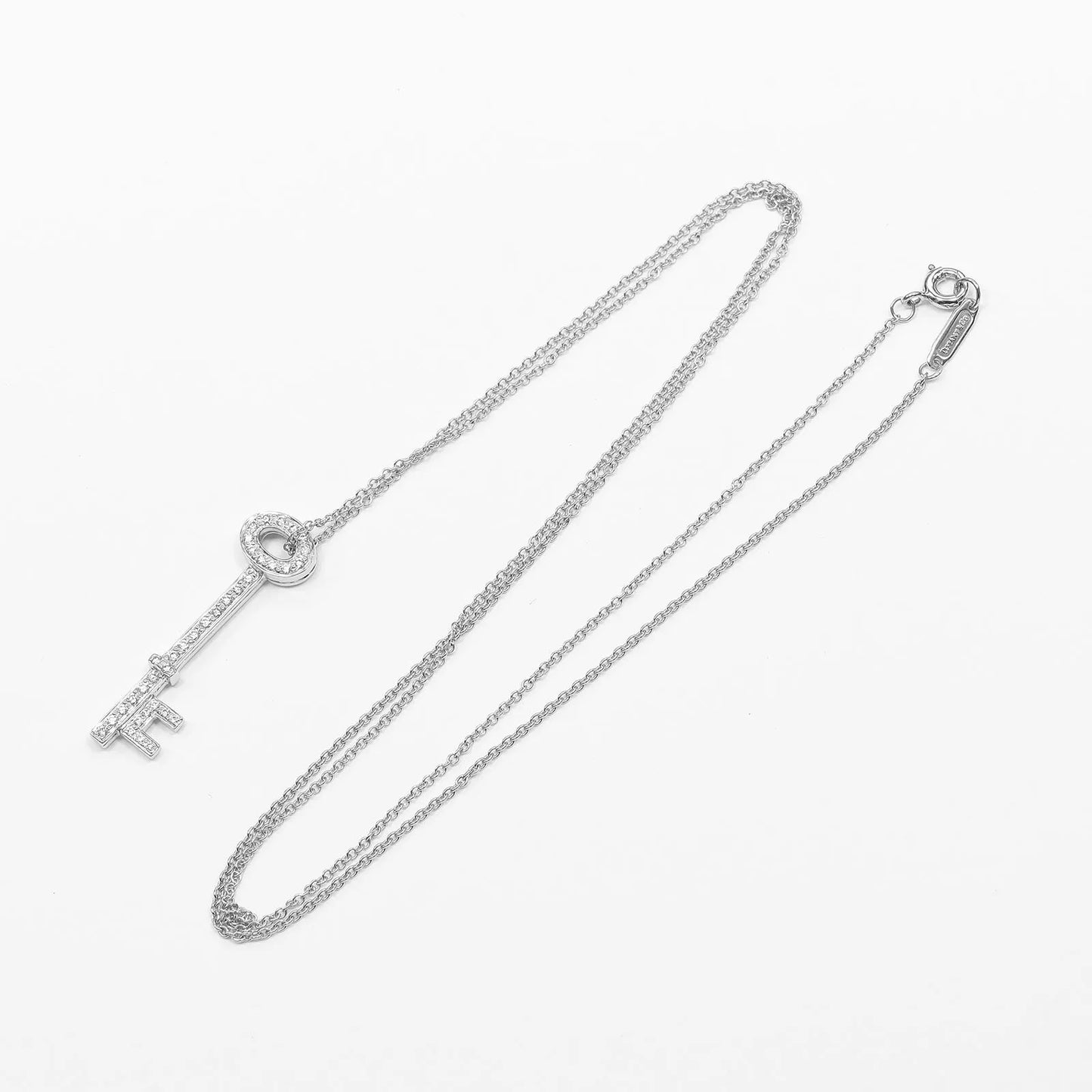 Tiffany & Co. Oval Key Pendant Platinum and Diamonds, Silver, Platinum, Necklace