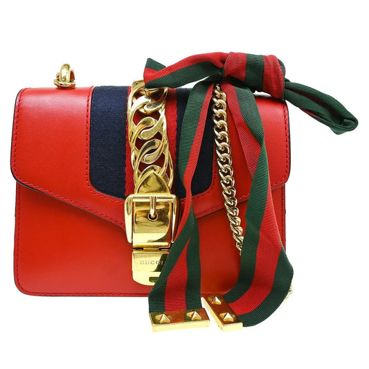 Gucci Sylvie Chain Leather, Red, Leather, Shoulder Bag
