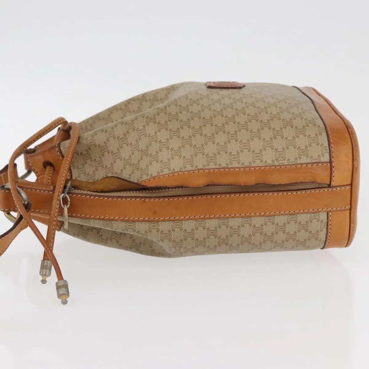 Celine Drawstring Bucket Triomphe Coated Canvas, Beige, Canvas, Handbag
