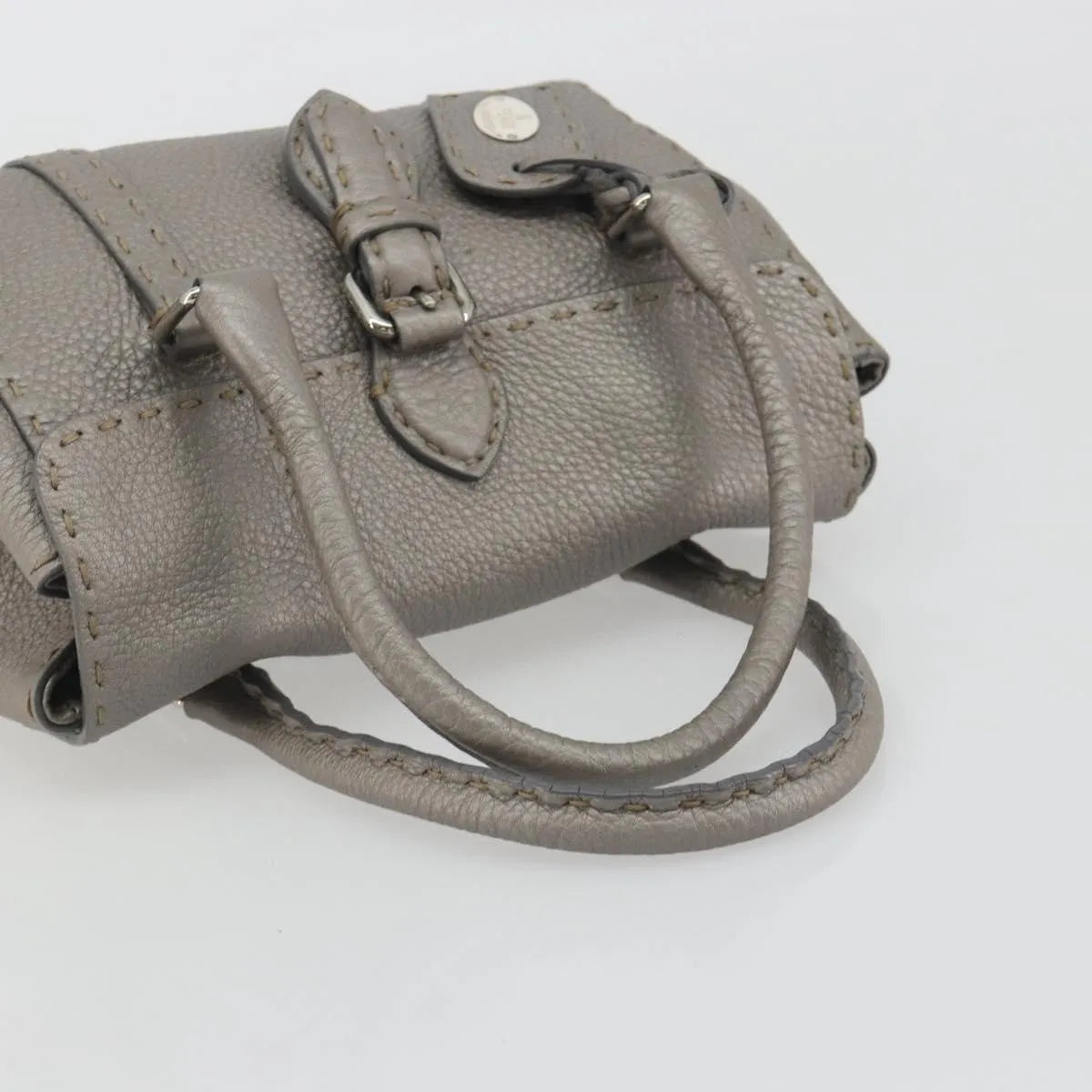 Fendi Selleria Linda Satchel Pebbled Leather, Gray, Leather, Handbag