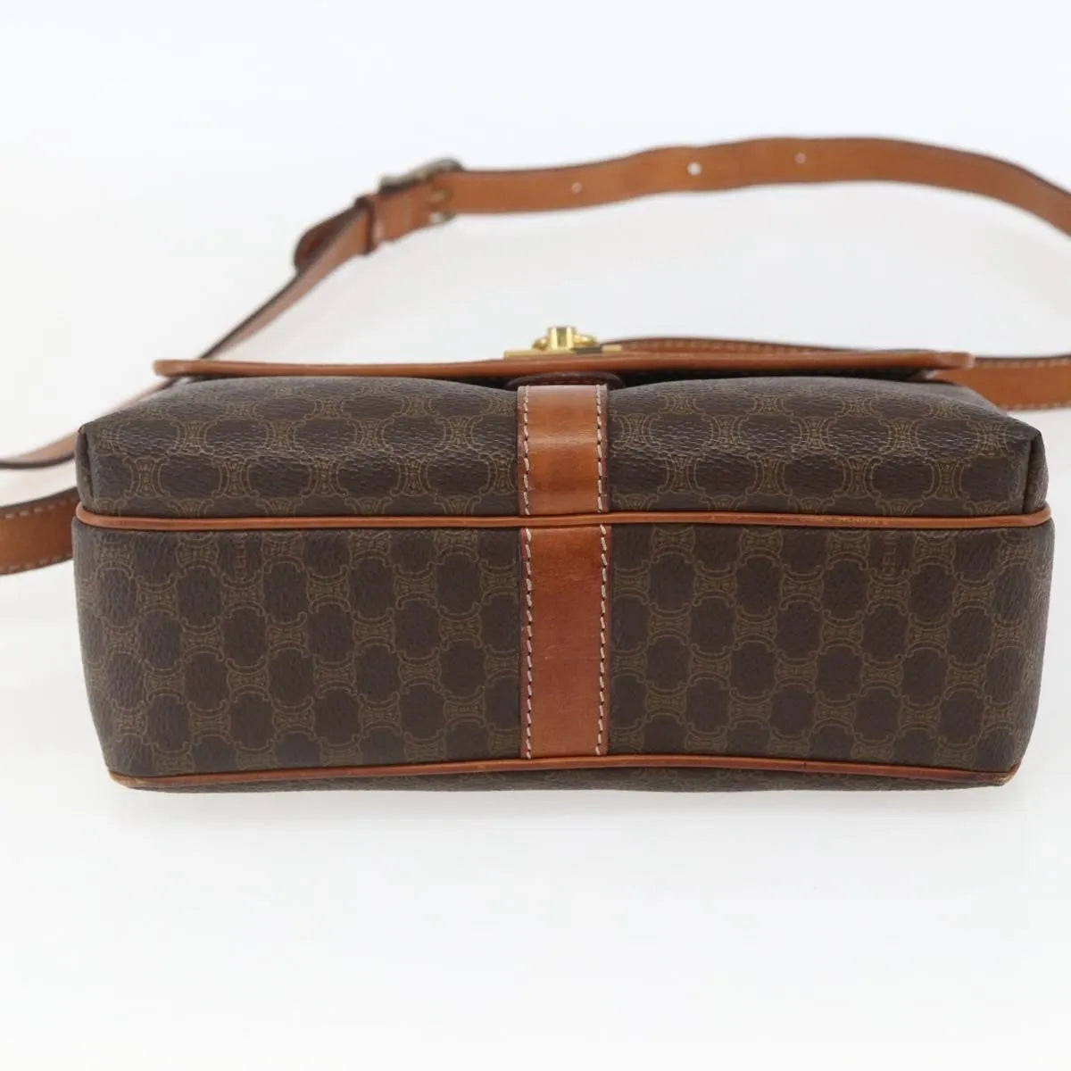 Celine Vintage Macadam Canvas and Leather, Brown, Canvas, Shoulder Bag