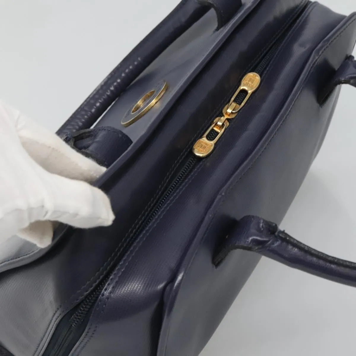 Celine Circle Logo Leather, Blue, Leather, Handbag