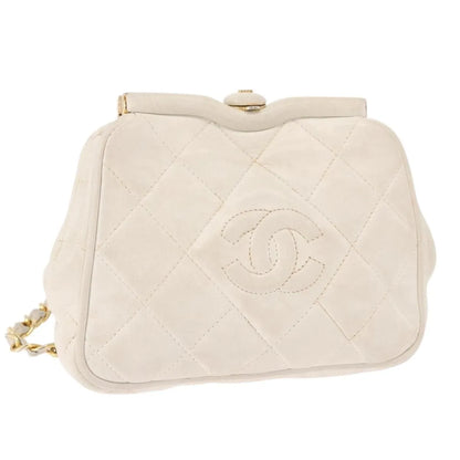 Chanel Vintage Diamond CC Tassel Quilted Lambskin, White, Leather, Shoulder Bag