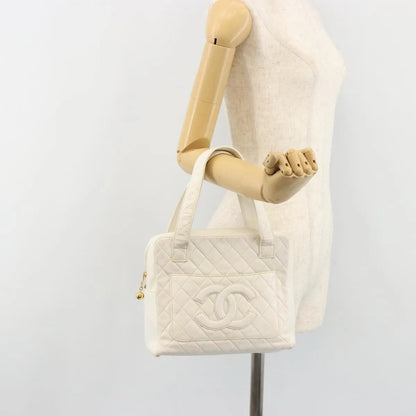 Chanel CC handbag Leather, White, Canvas, Handbag