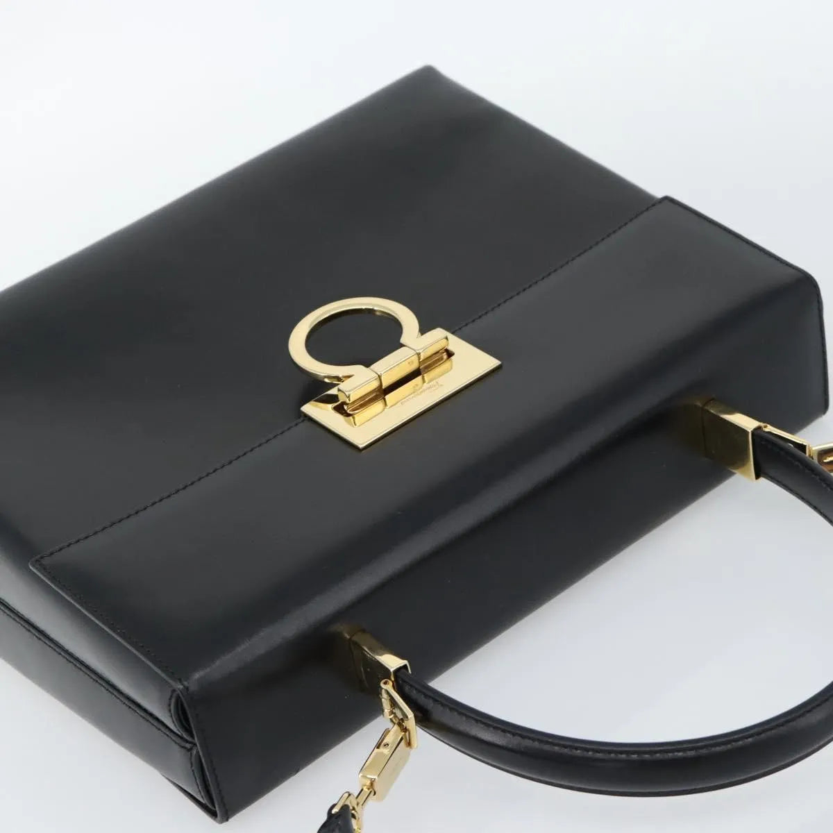 Salvatore Ferragamo Convertible Top Handle Leather, Black, Leather, Handbag
