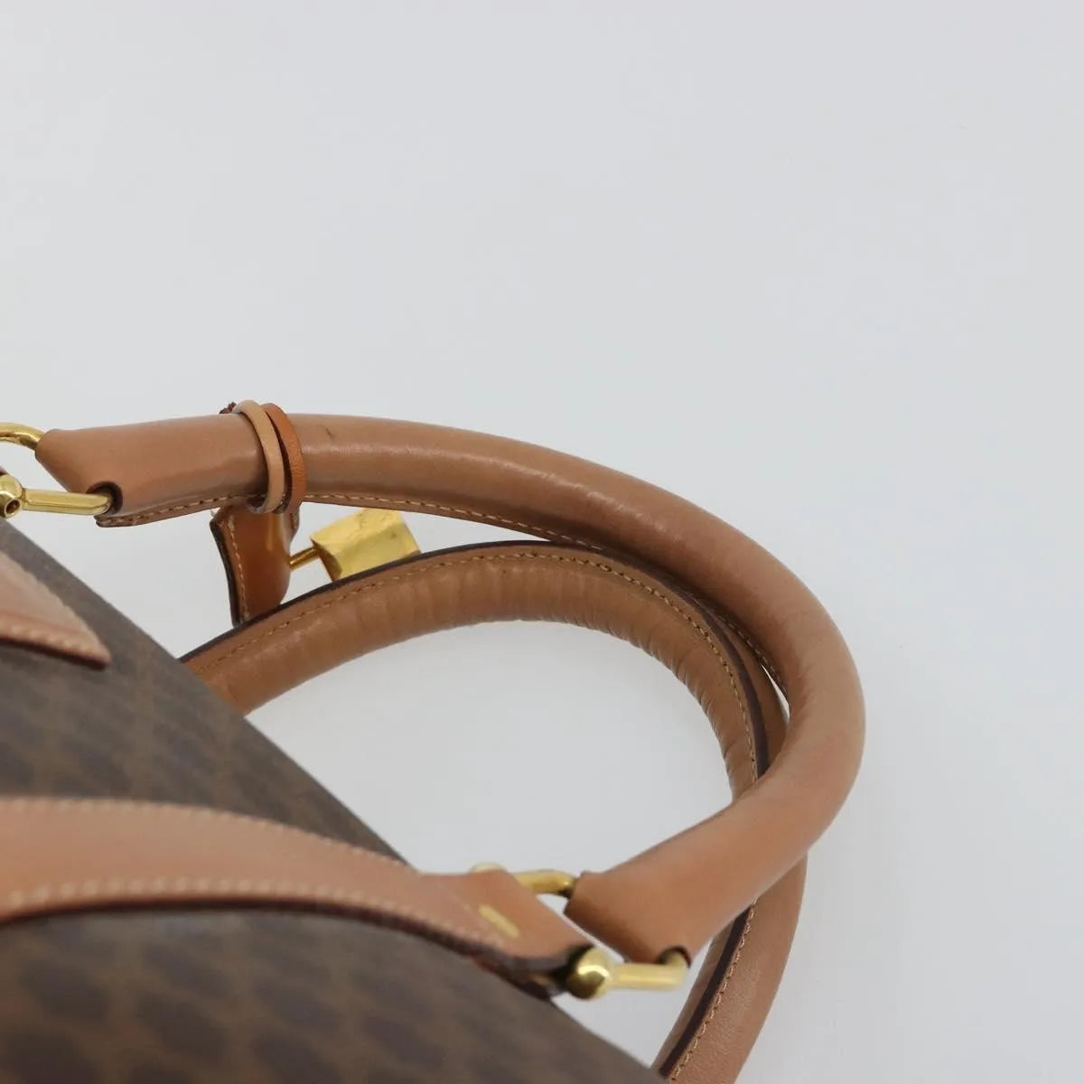Celine Vintage Macadam Boston Canvas and Leather, Brown, Canvas, Handbag