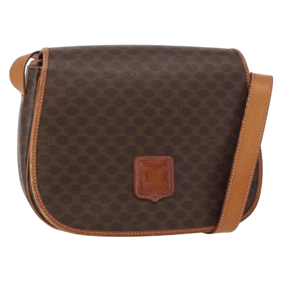 Celine Vintage Macadam Canvas, Brown, Canvas, Shoulder Bag