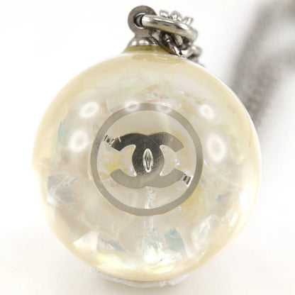 Chanel CC Ball Drop Pendant Metal, Silver, Metal, Necklace