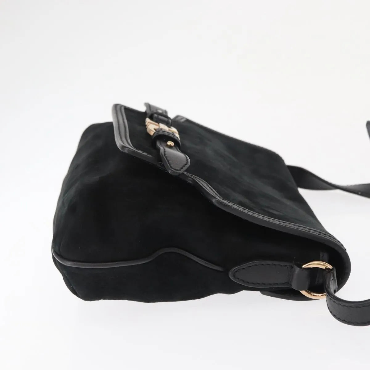 Salvatore Ferragamo Gancini Suede, Black, Suede, Shoulder Bag