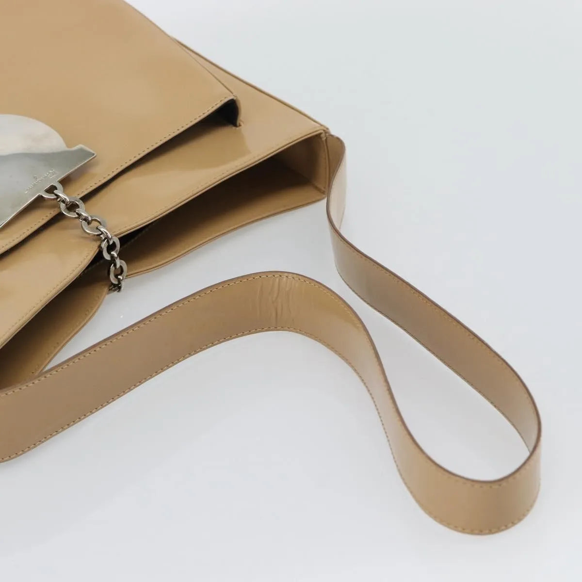 Salvatore Ferragamo Gancini Patent Leather, Beige, Patent Leather, Shoulder Bag
