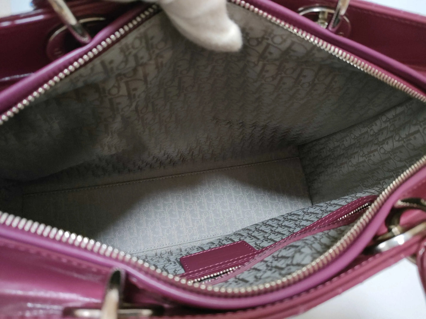 Christian Dior Lady Dior Patent, Purple, Patent Leather, Handbag