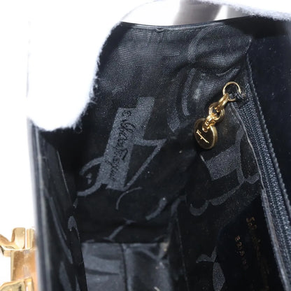 Salvatore Ferragamo Gancini Flap Leather, Black, Leather, Shoulder Bag