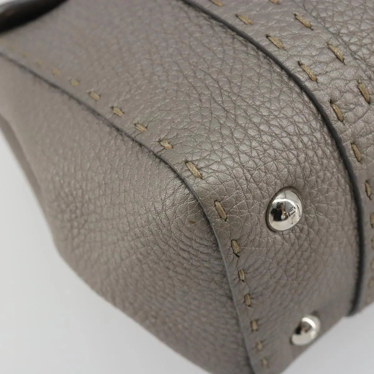 Fendi Selleria Linda Satchel Pebbled Leather, Gray, Leather, Handbag