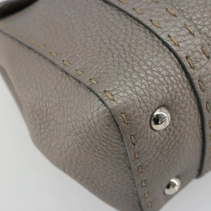 Fendi Selleria Linda Satchel Pebbled Leather, Gray, Leather, Handbag