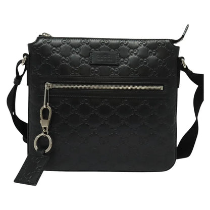 Gucci Signature Zip Messenger Guccissima Leather, Black, Leather, Shoulder Bag