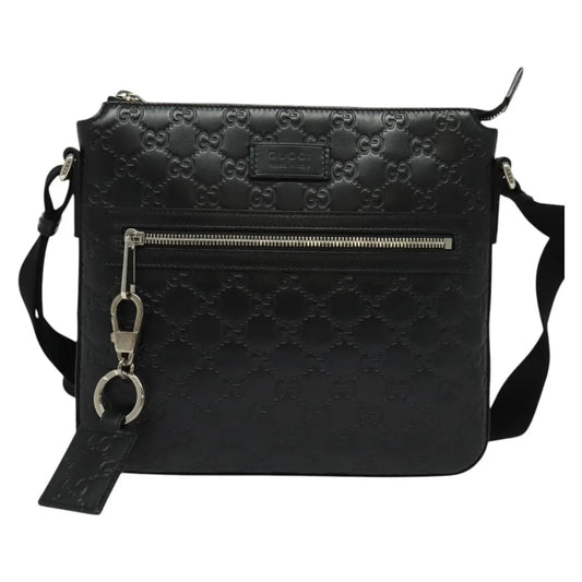 Gucci Signature Zip Messenger Guccissima Leather, Black, Leather, Shoulder Bag