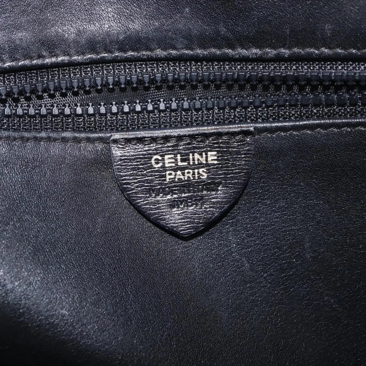 Celine Vintage Circle Logo Leather, Black, Leather, Shoulder Bag