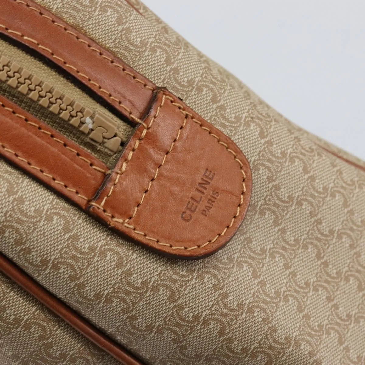 Celine Vintage Macadam Canvas, Beige, Canvas, Handbag