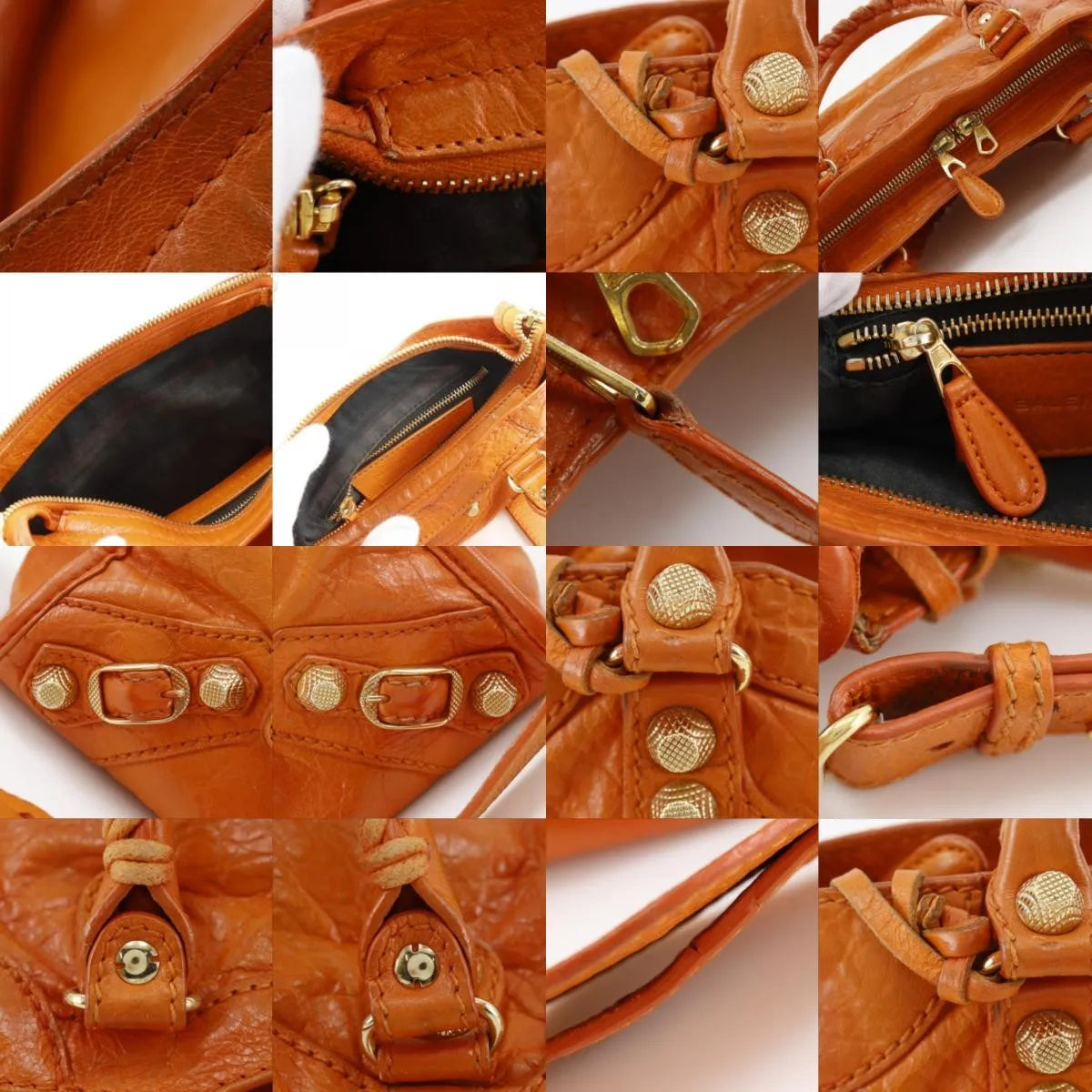 Balenciaga City Classic Studs Leather, Orange, Calfskin, Handbag