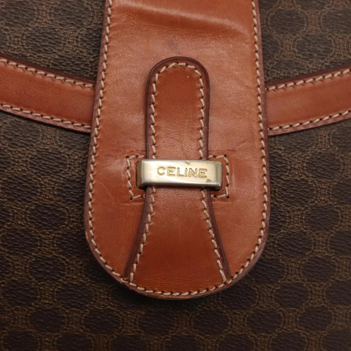 Celine Vintage Macadam Canvas and Leather, Brown, Canvas, Shoulder Bag