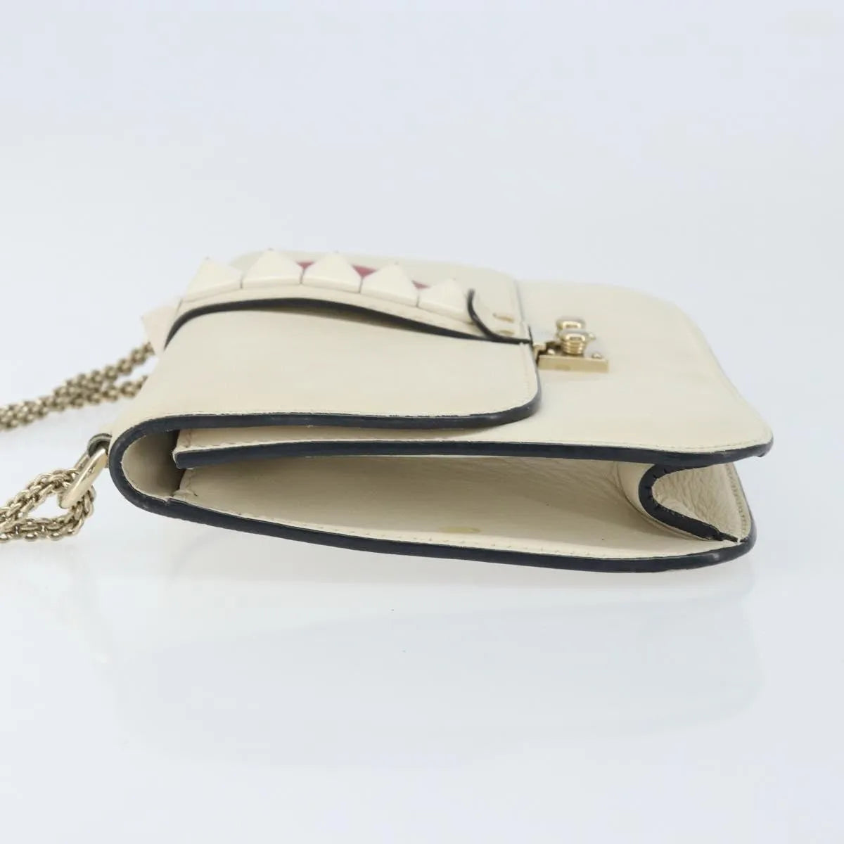 Valentino Garavani Glam Lock Leather, White, Leather, Shoulder Bag