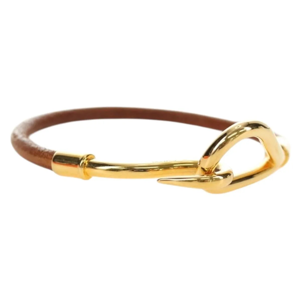 Hermes Jumbo Hook Braided Leather and Metal, Brown, Leather, Bracelet