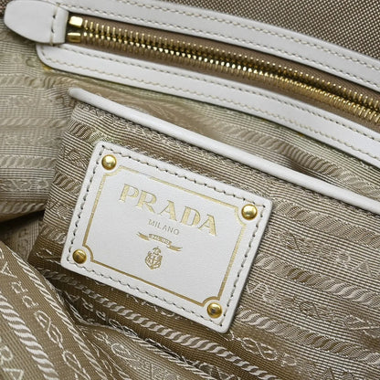 Prada Open Tote Canvas with Leather, Beige, Canvas, Handbag