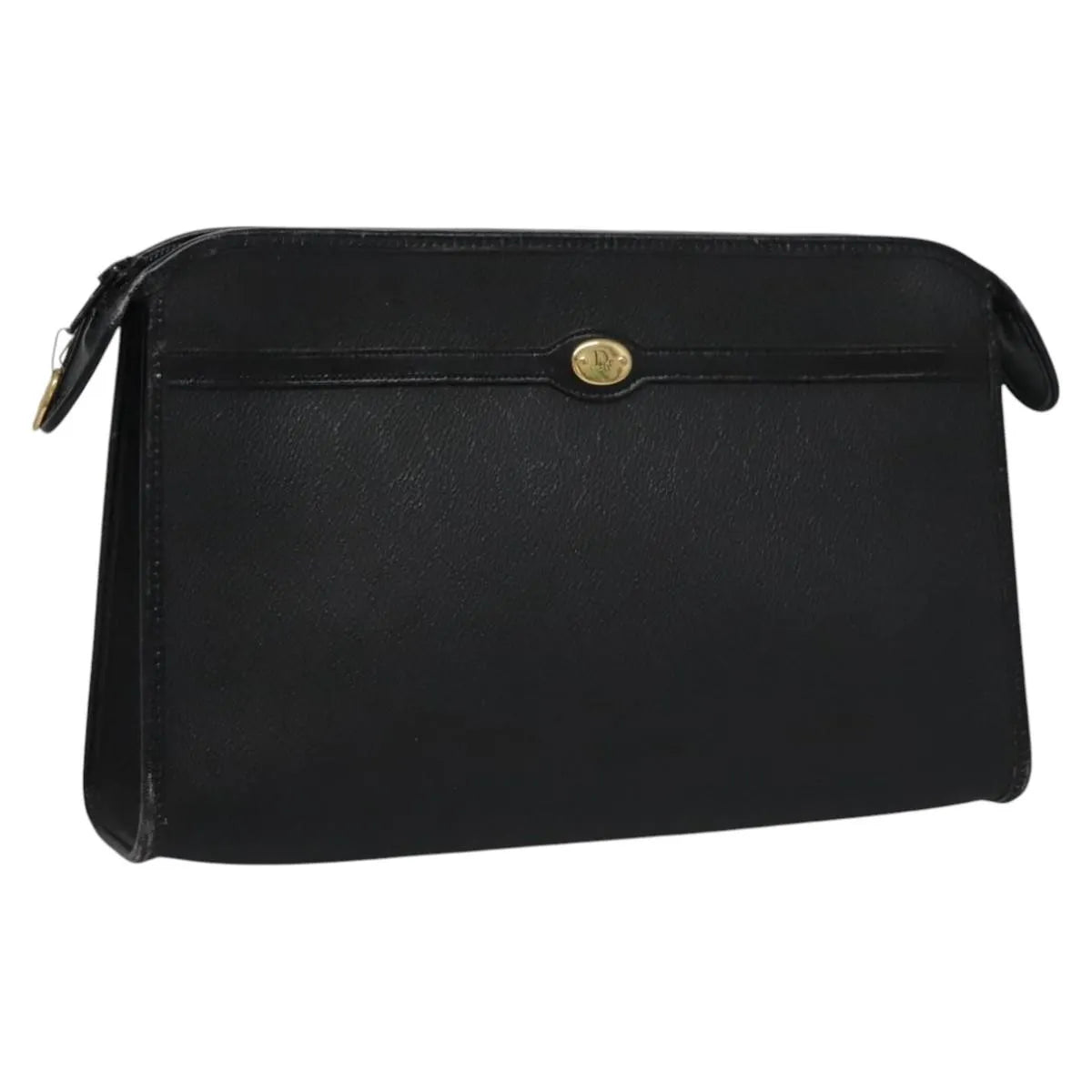 Christian Dior Vintage Honeycomb Zip Coated Canvas, Black, Canvas, Clutch