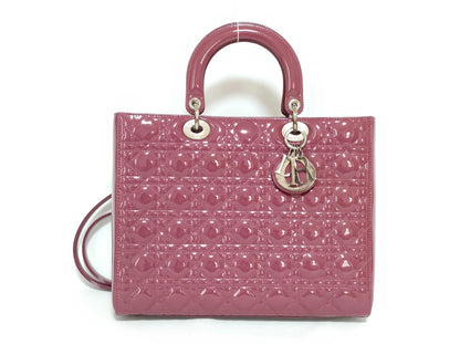 Christian Dior Lady Dior Patent, Purple, Patent Leather, Handbag