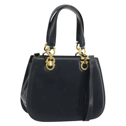 Salvatore Ferragamo Gancini Leather, Navy, Leather, Handbag