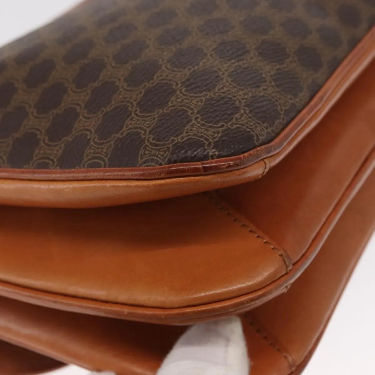 Celine Vintage Macadam Canvas and Leather, Brown, Canvas, Shoulder Bag