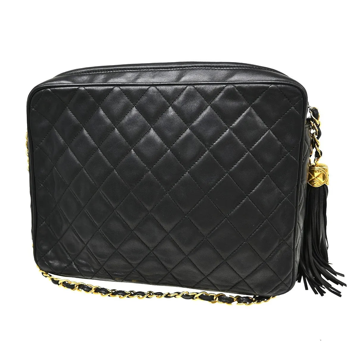 Chanel Vintage Camera Tassel Quilted Leather, Black, Leather, Shoulder Bag