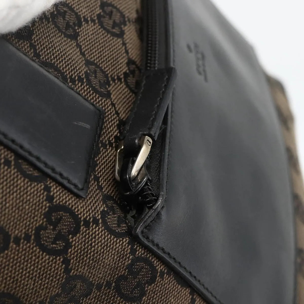 Gucci Vintage Front Pocket Tote GG Coated Canvas with Leather, Black, Canvas, Tote Bag