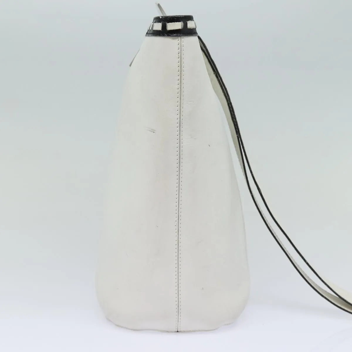 Celine Vintage Circle Logo Leather, White, Leather, Shoulder Bag