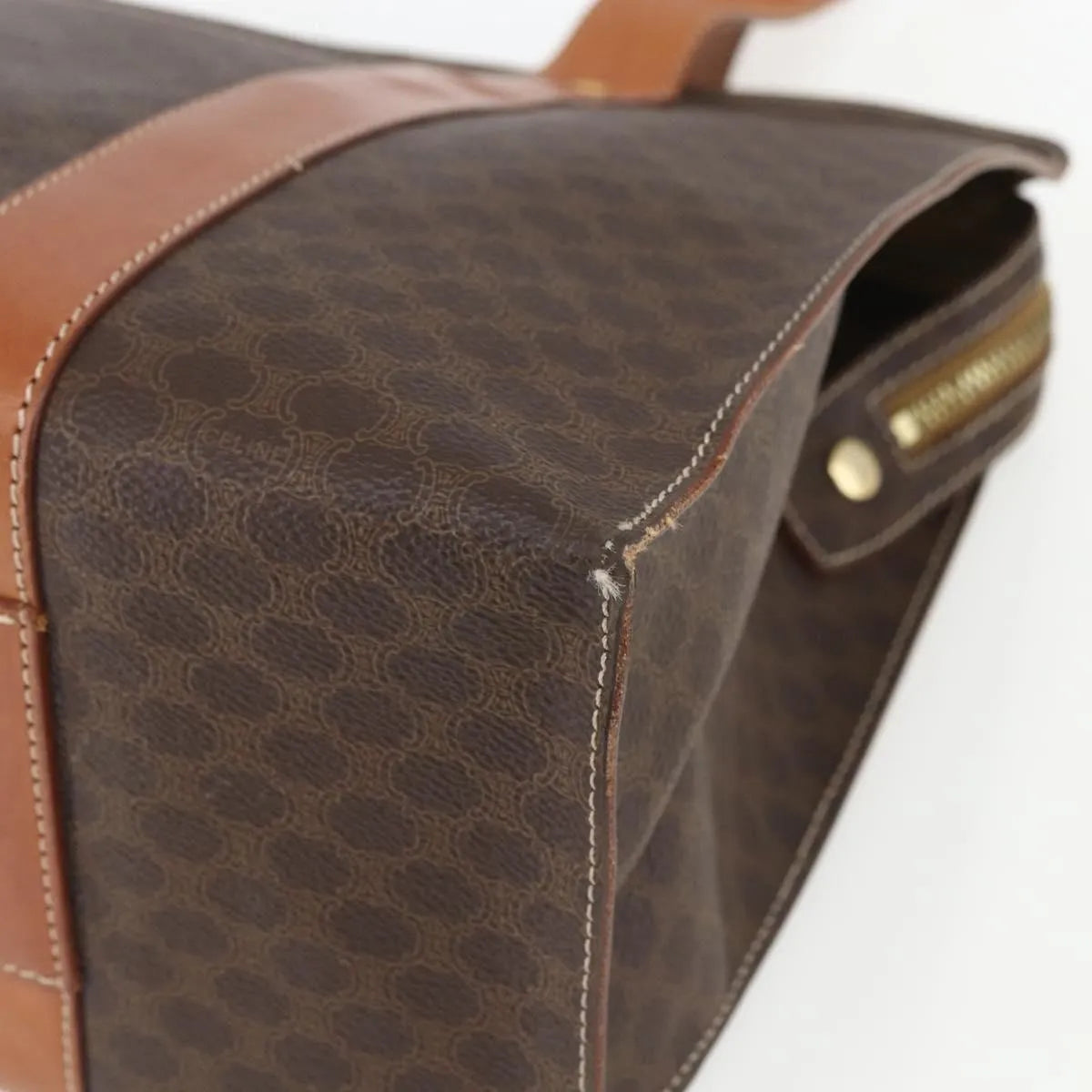 Celine Vintage Macadam Shopper Tote Canvas and Leather, Brown, Canvas, Tote Bag