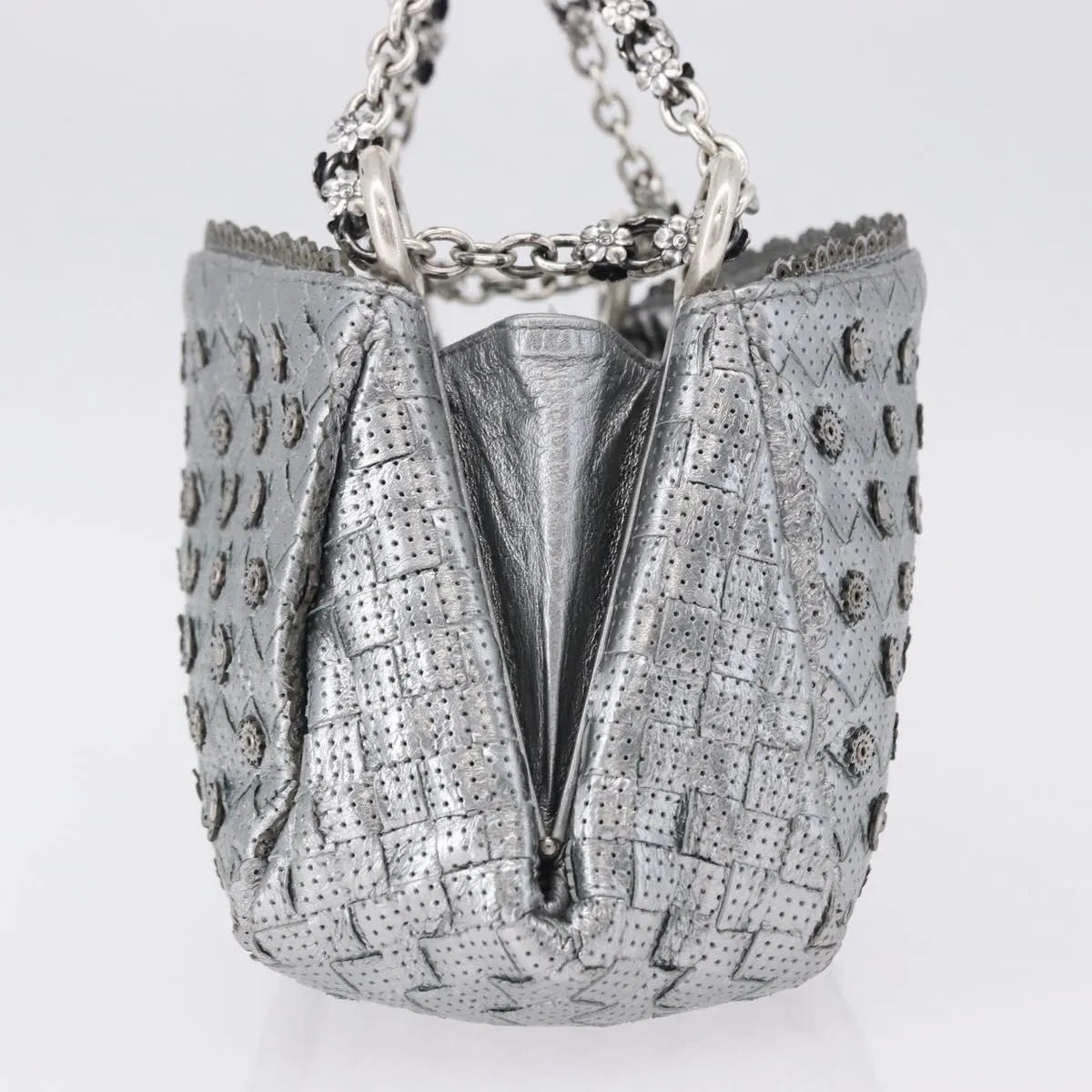 Bottega Veneta Intrecciato Shoulder Leather, Silver, Leather, Shoulder Bag
