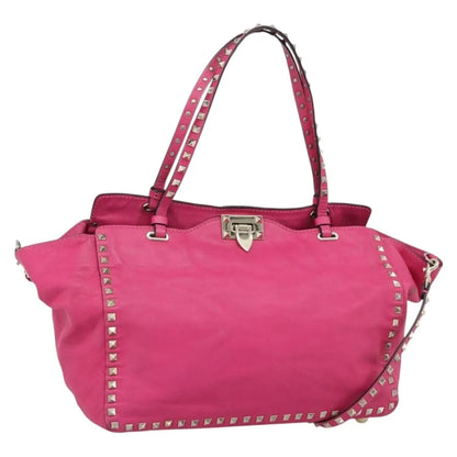 Valentino Garavani Rockstud Tote Textured Leather, Pink, Leather, Tote Bag