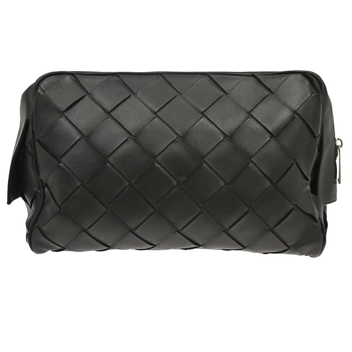 Bottega Veneta Zip Clutch Leather with Intrecciato Snakeskin Detail, Black, Leather, Clutch