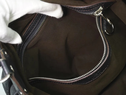 Louis Vuitton L Hobo Mahina Leather, Black, Leather, Shoulder Bag