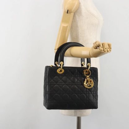 Christian Dior Vintage Lady Dior Cannage Quilt Lambskin, Black, Leather, Handbag