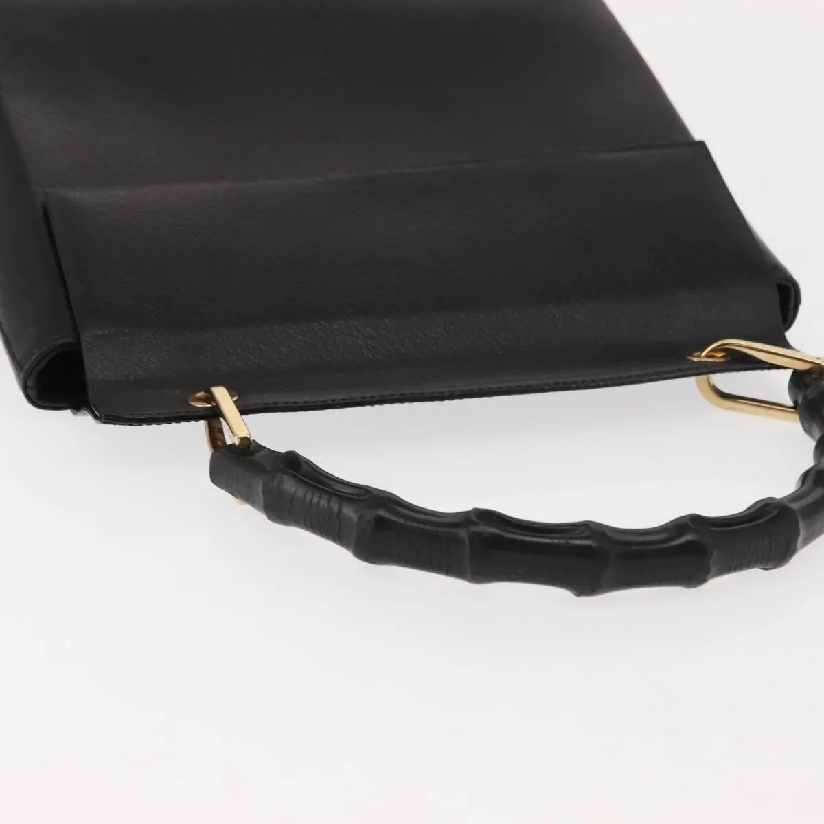 Gucci Vintage Bamboo Handle Leather, Black, Leather, Handbag