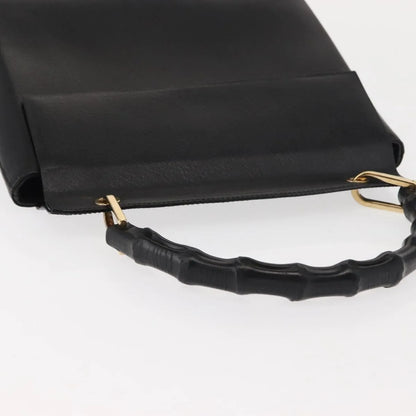 Gucci Vintage Bamboo Handle Leather, Black, Leather, Handbag